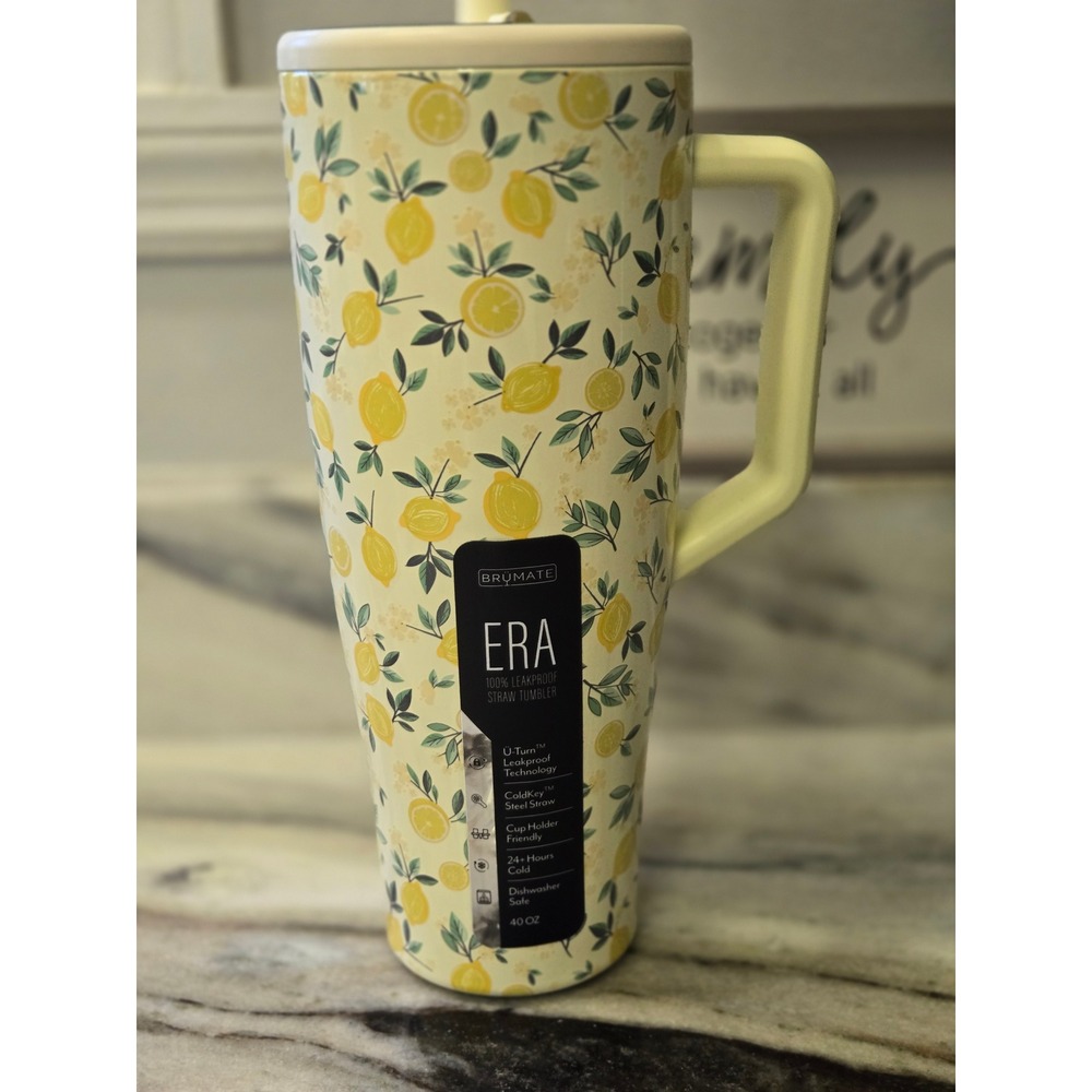 Brumate Era 40oz Leakproof Straw Tumbler Limoncello Lemon Print Insulated Mug